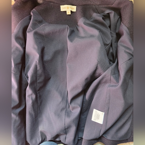 TORY BURCH Navy Wool Fitted Blazer With Red Floral Embroidery. Size XS - Picture 8 of 12